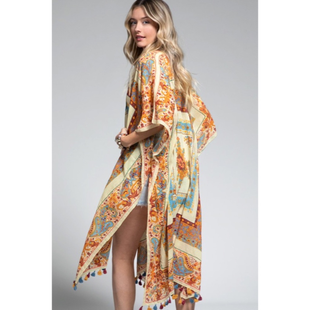 SOLD OUT Old Delhi Mandala Flower Paisley Bohemian Floral Kimono Open Casual - Picture 2 of 5